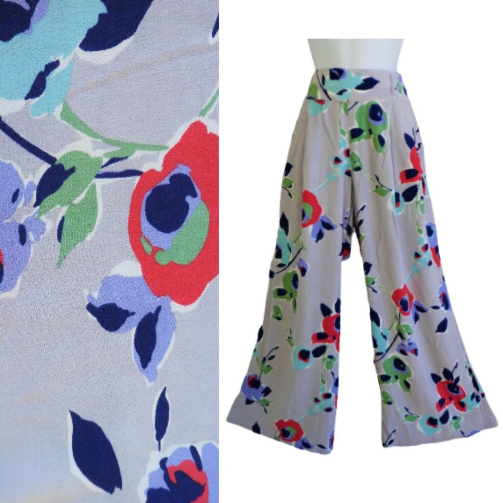 28x29 Elevenses Anthropologie Ambrosia Floral Palazzo Pants Pockets Wide Leg 0
